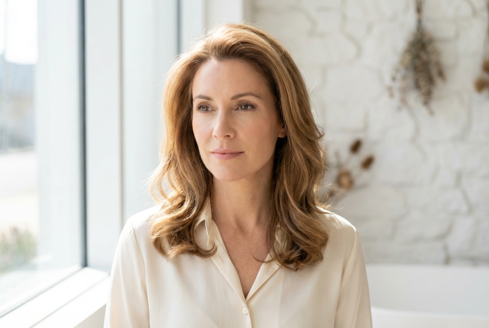 Penteado para uma mulher de 40 anos com curvas: volume na raiz e linhas suaves