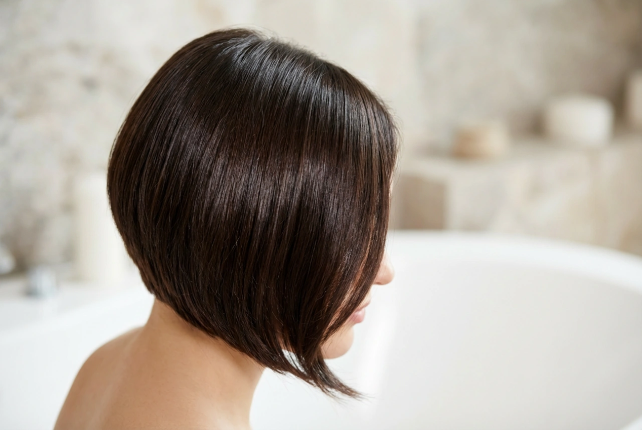 Assimetria que funciona: penteado feminino para o lado com brilho