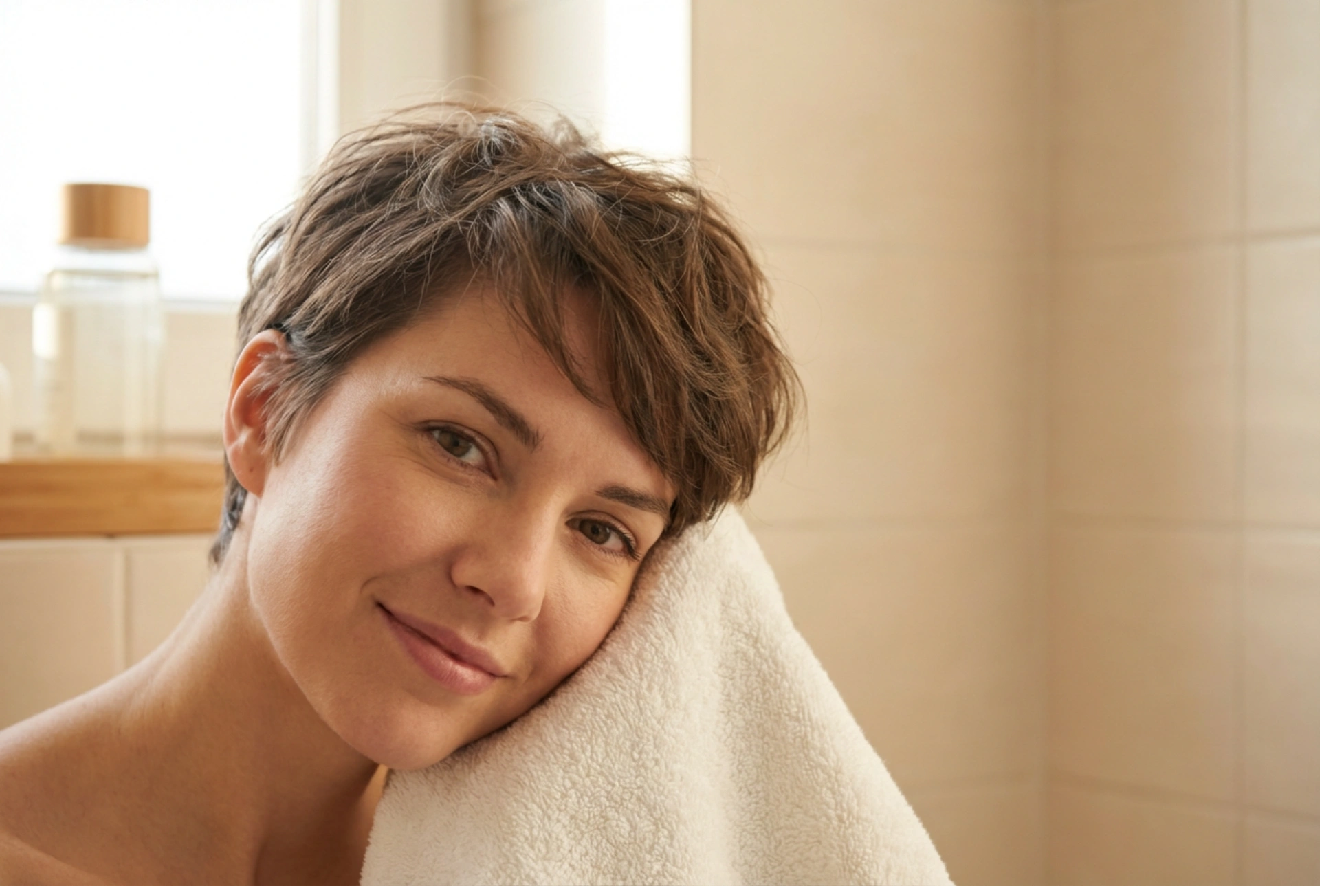 Minimalismo sem tédio: cabelo curto com um acabamento suave