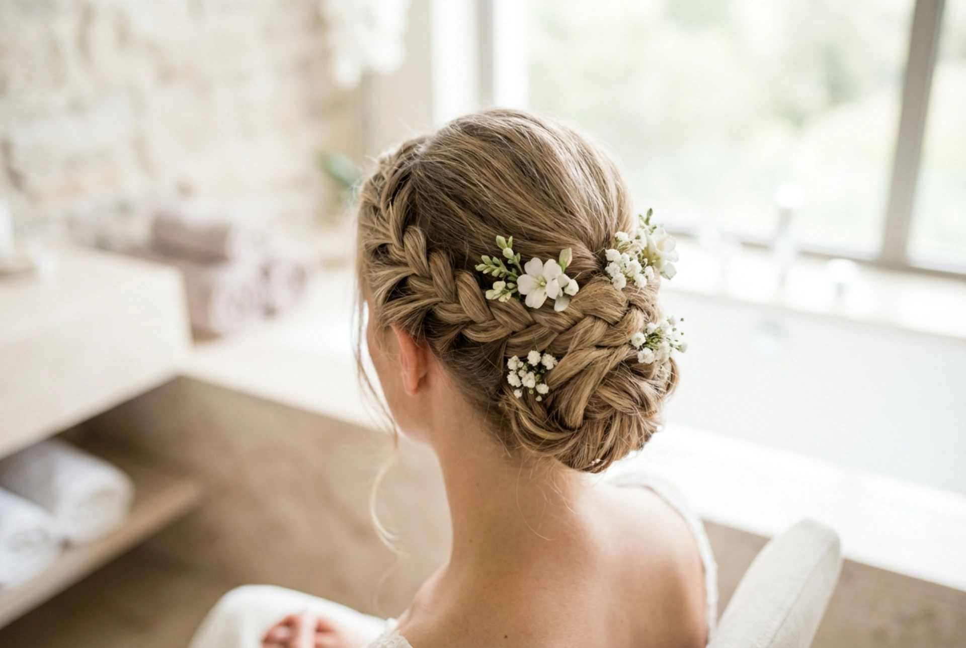 Penteado de noiva com coroa de flores: como fixar as tranças e prender as flores