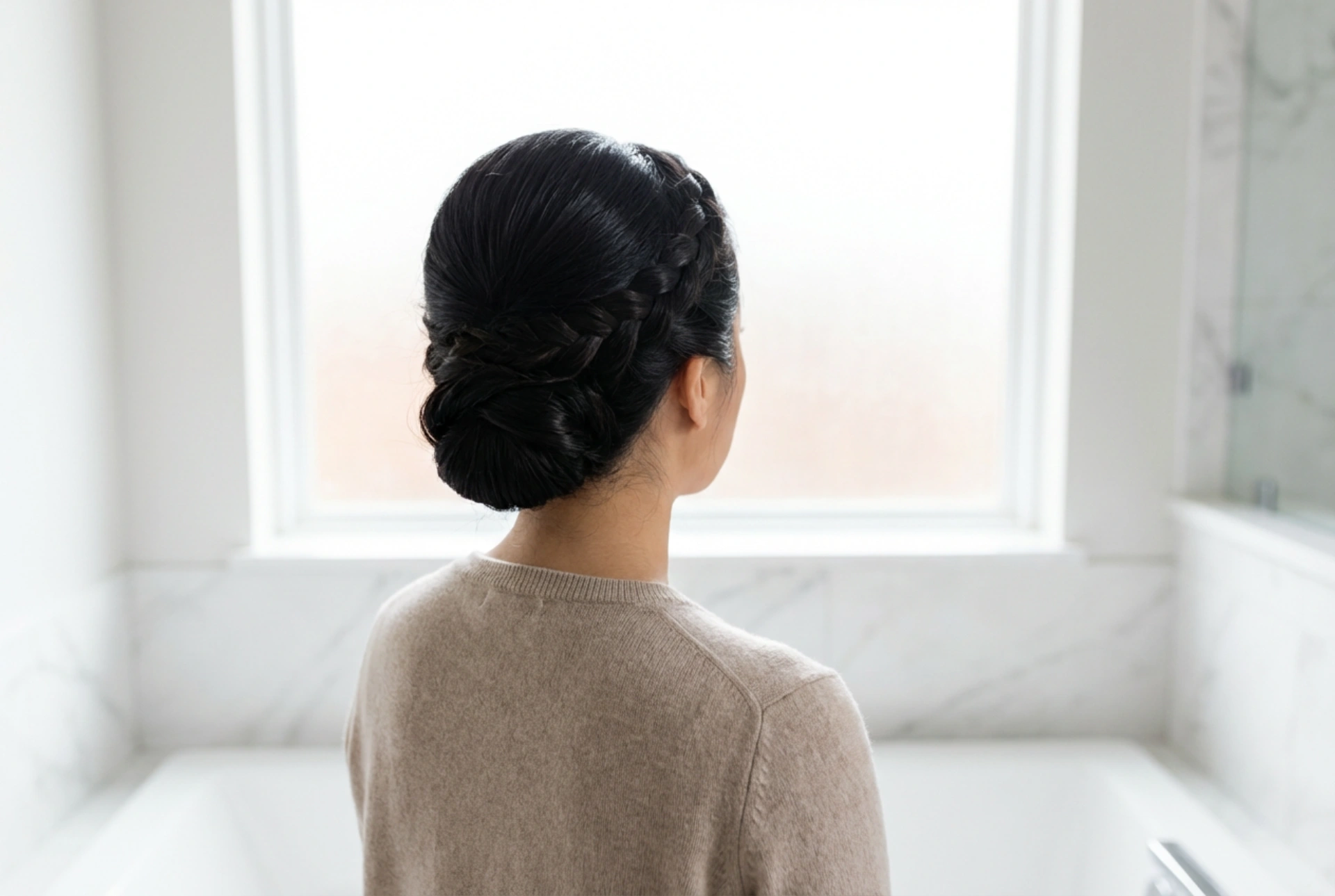 Penteado Apanhado Liso com Tranças Seccionadas: Elegância de Inspiração Nórdica