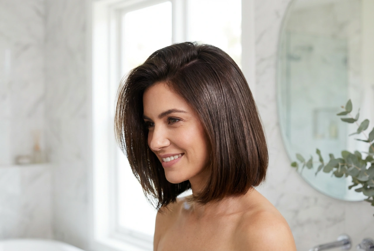 Corte de cabelo bob: modelagem com escova, alisamento e volume na raiz