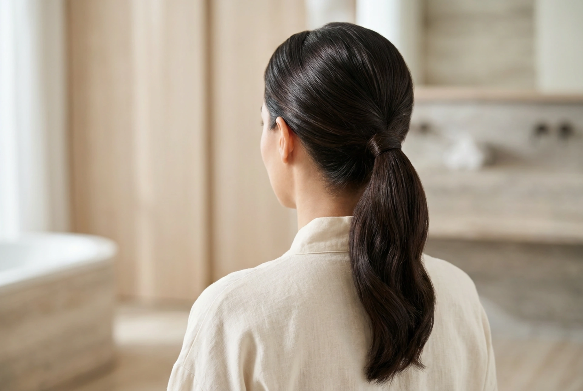 Baixo ou alto? Penteado de rabo de cavalo com volume e acabamento liso