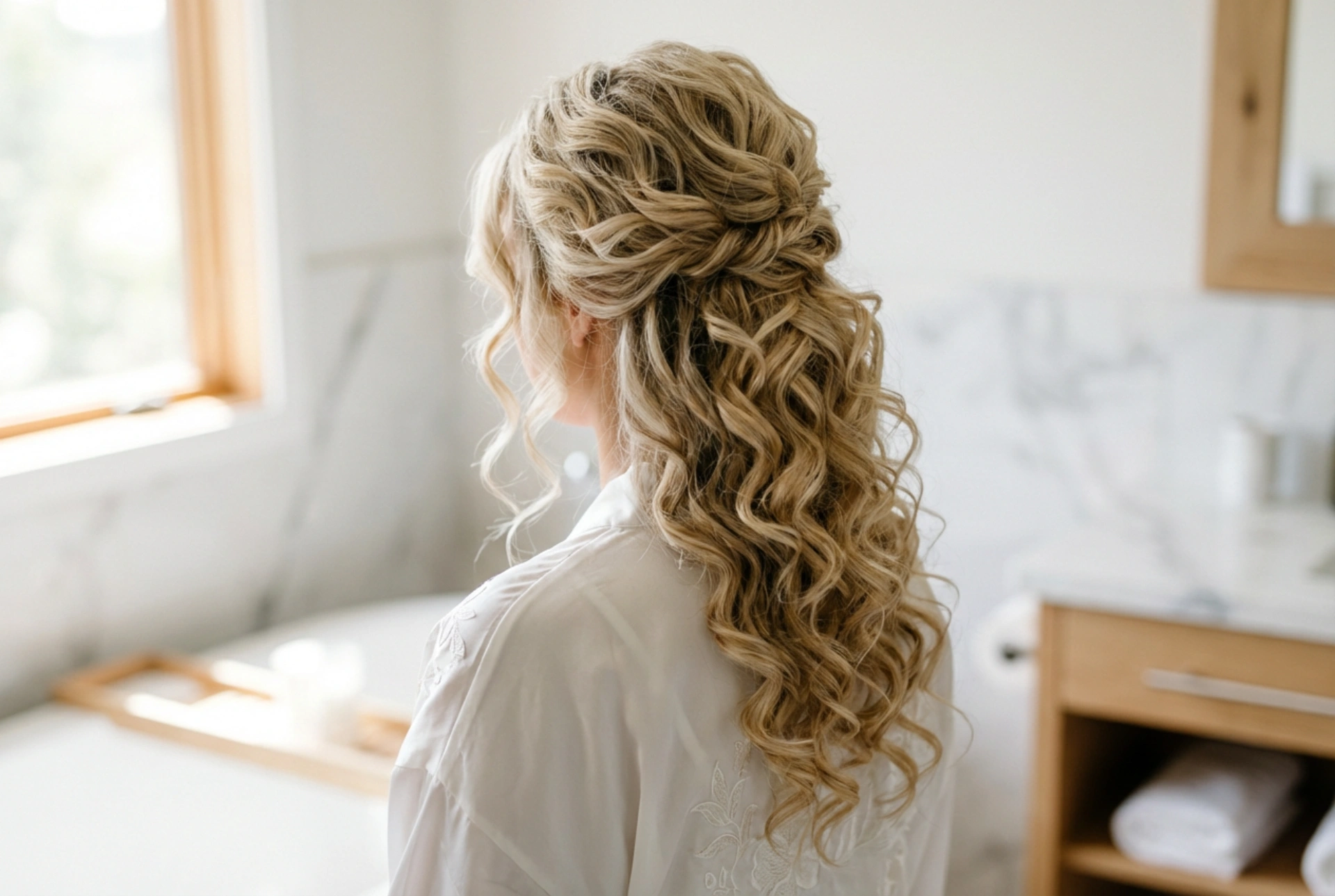 Um dia de casamento sem stress: um penteado de noiva com caracóis cheios de volume