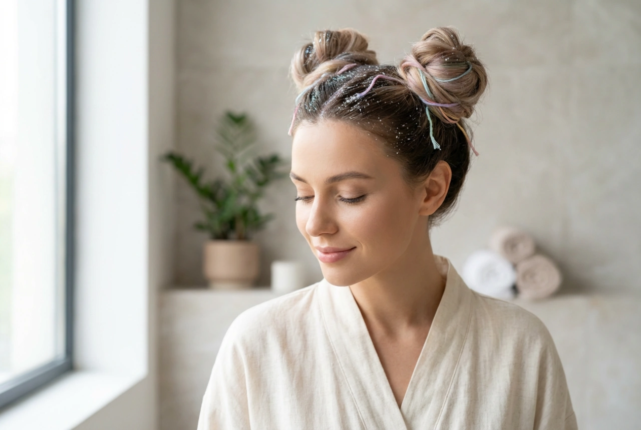 Penteados femininos ousados para festivais: glitter, space buns e mechas coloridas