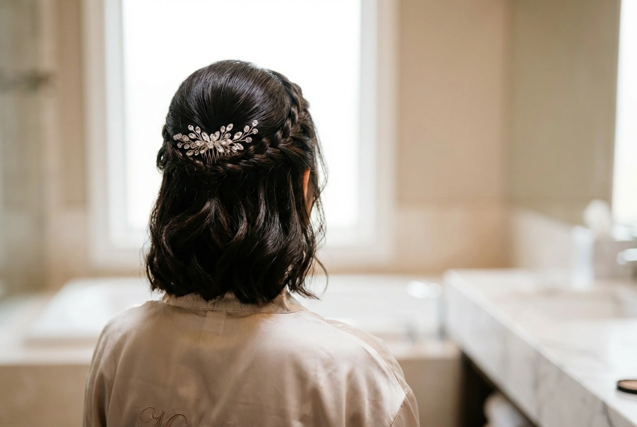 Penteados para cabelo até aos ombros para um casamento: técnicas, fixação, acessórios