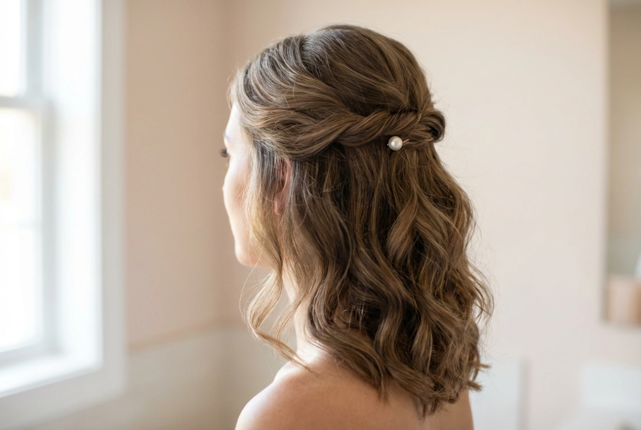 Penteado de casamento para cabelo até aos ombros: apanhados e semi-apanhados simples