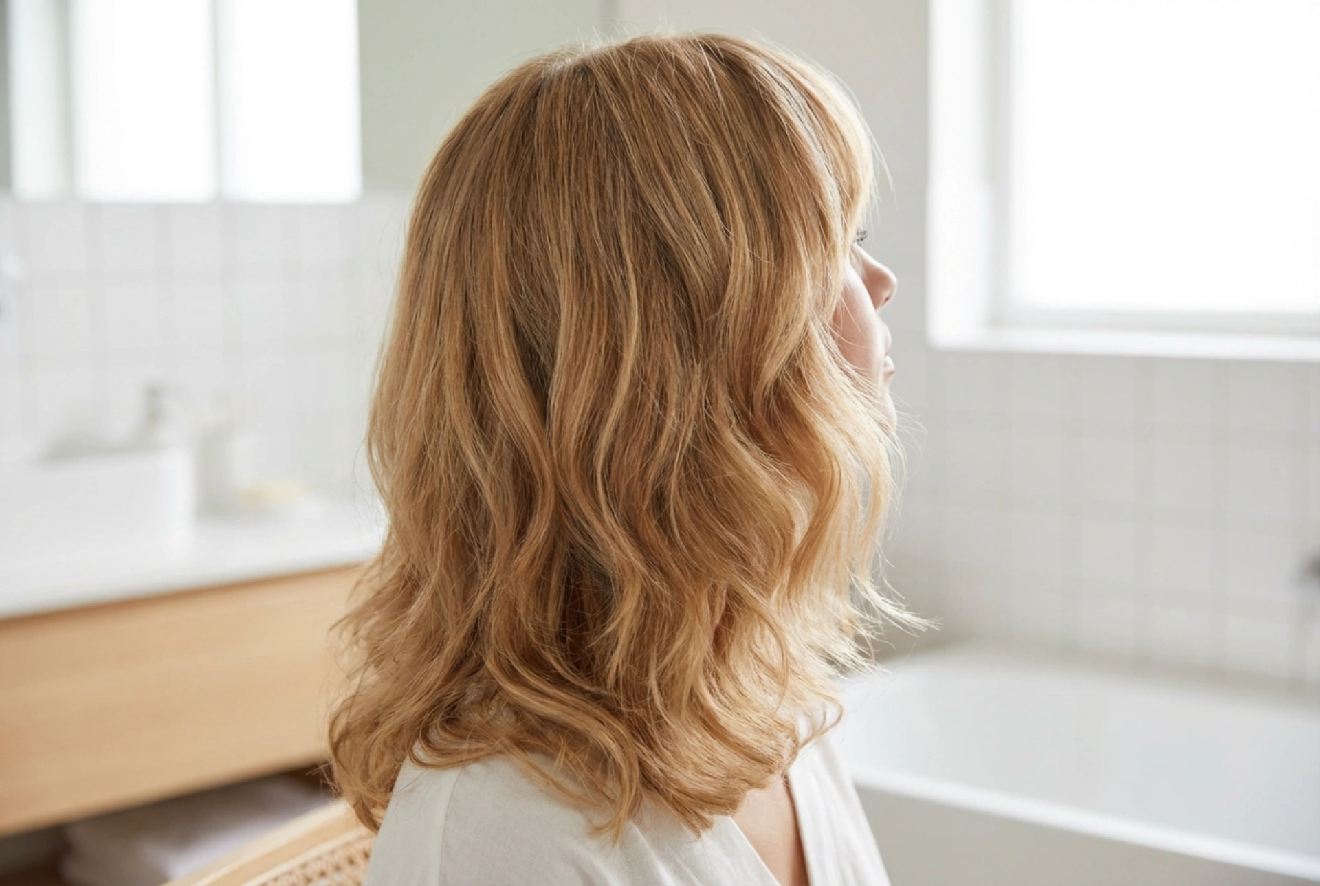 Cabelo médio em camadas com franja: secagem, volume e ondas suaves