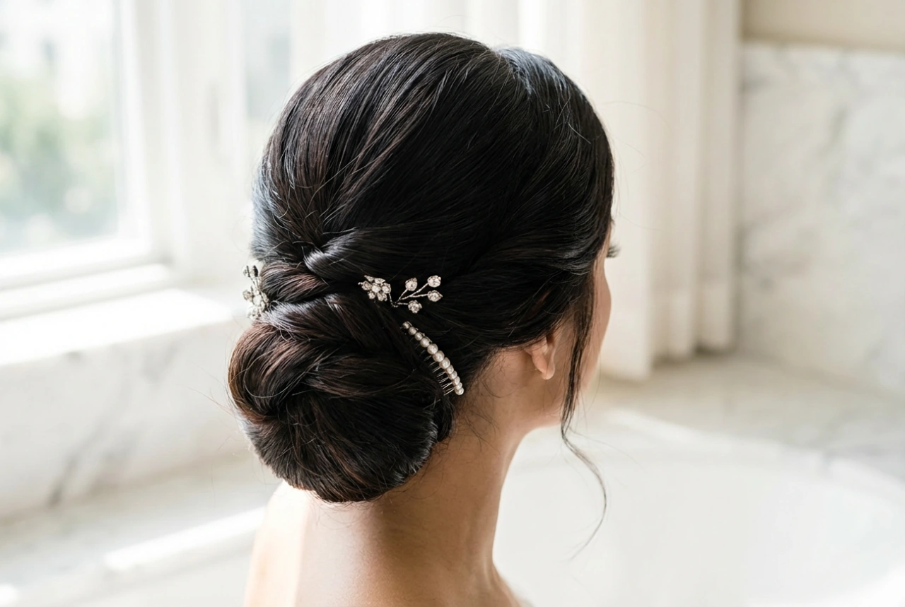 Penteado de noiva: coque duradouro, controlo do baby hair e acessórios