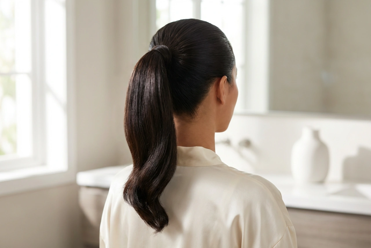 Rabo de cavalo alto elegante passo a passo: alisamento, volume, fixação