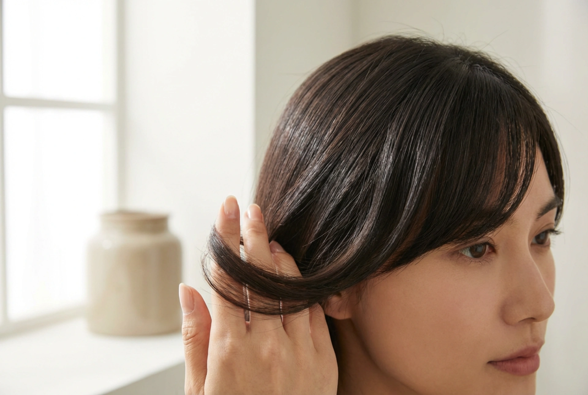 Penteado feminino com franja lateral: secagem com escova e estilização