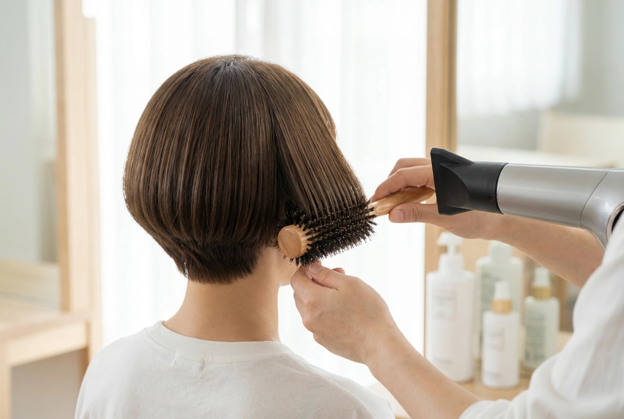 Como modelar a parte de trás do corte tigela com secador e escova redonda