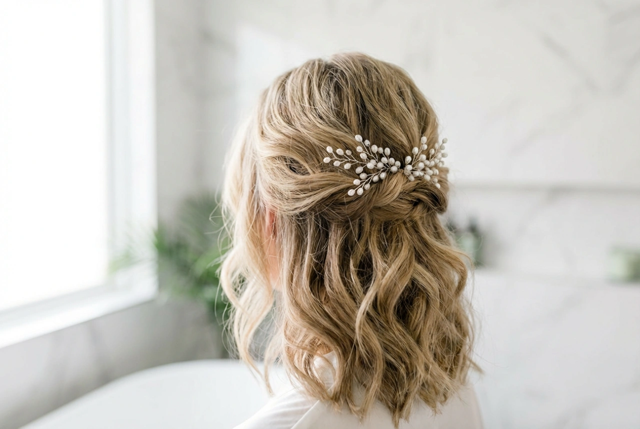 Leve e romântico: penteado de casamento para cabelo médio