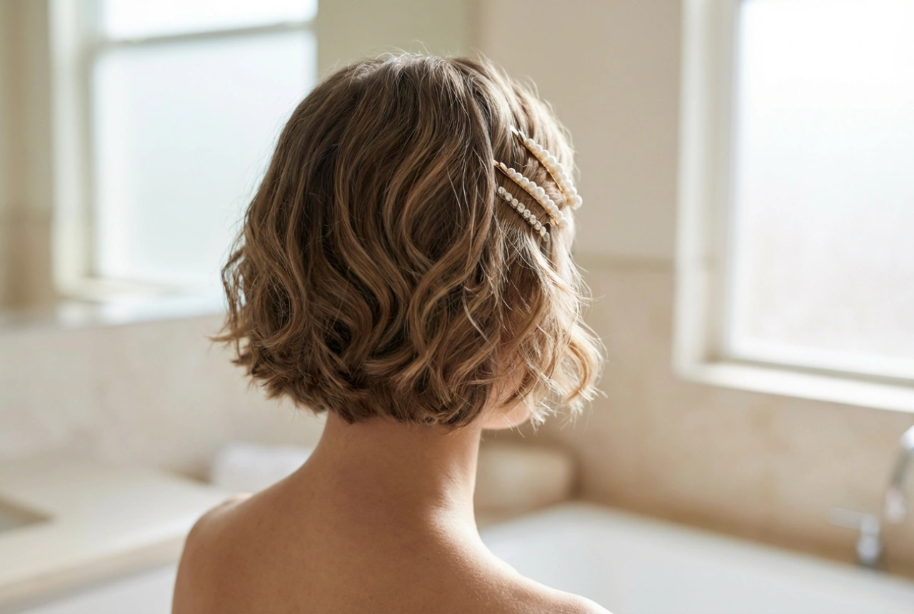 Penteado de casamento: cabelo curto estilizado de forma elegante com acessórios