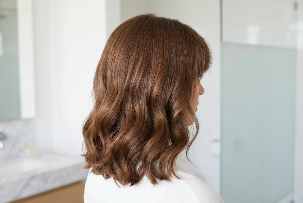 Cabelo até aos ombros com franja: um penteado com volume e ondas suaves