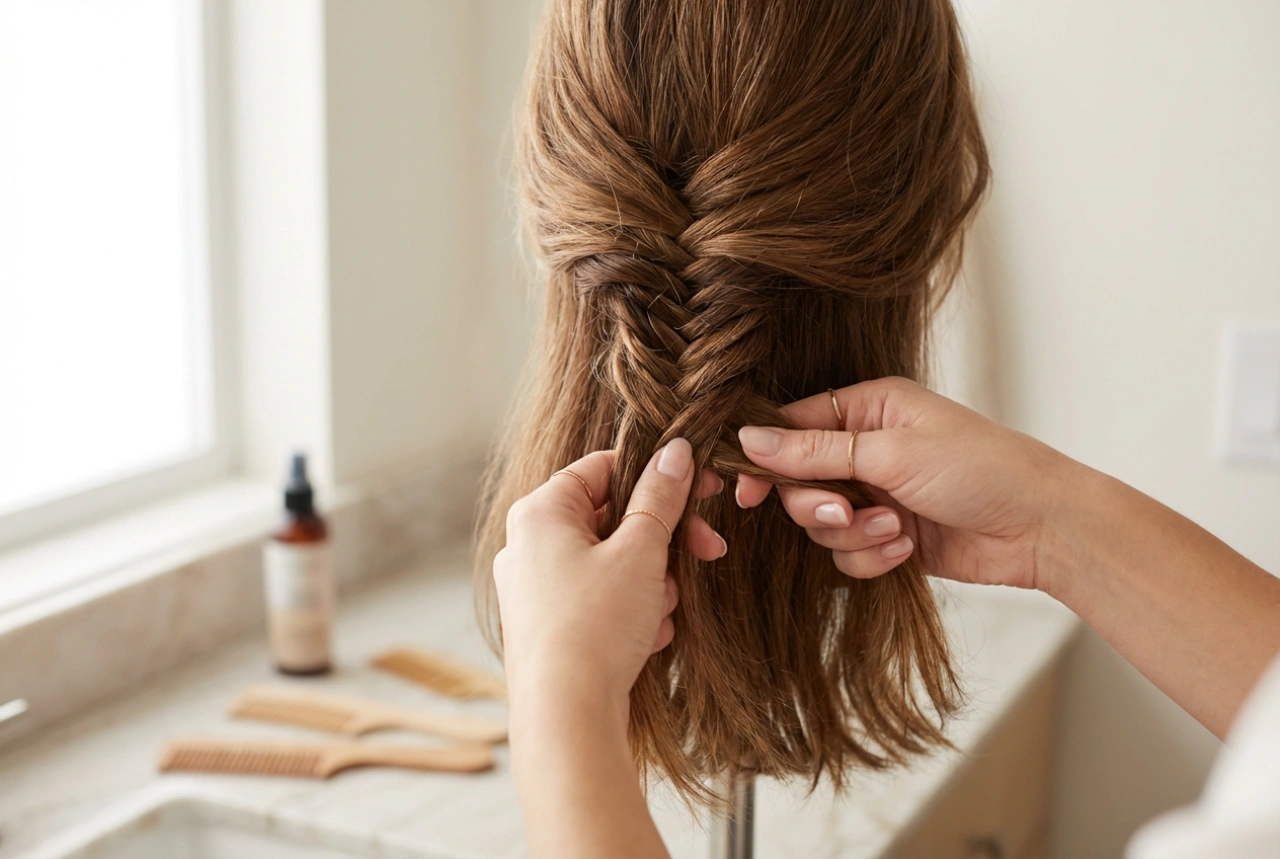 Cabelo de comprimento médio: penteados com trança passo a passo
