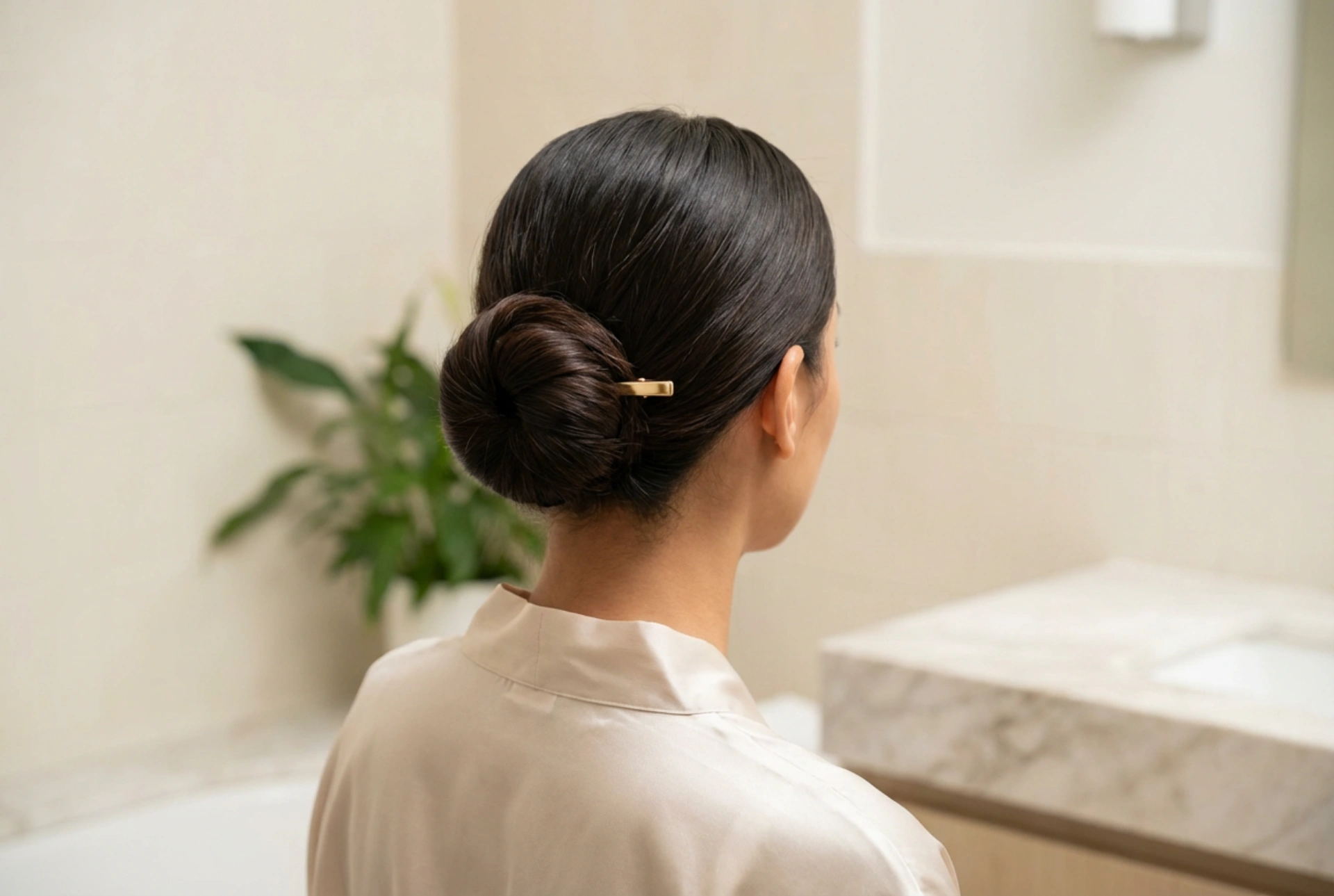 Coque de noiva polido: preparação do cabelo, alinhamento perfeito e fixação forte