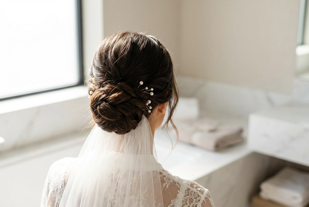 Coque de noiva: um penteado elegante passo a passo com acessórios