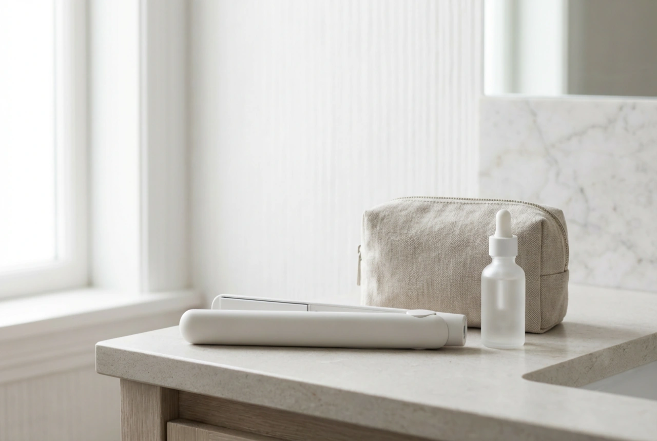 Mini prancha de cabelo: estilizar madeixas curtas e franjas, segurança em viagens