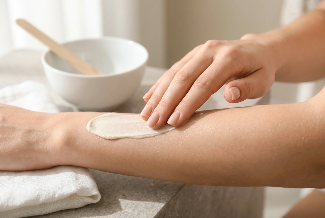 Pasta depilatória: preparação da pele, aplicação e remoção sem resíduos