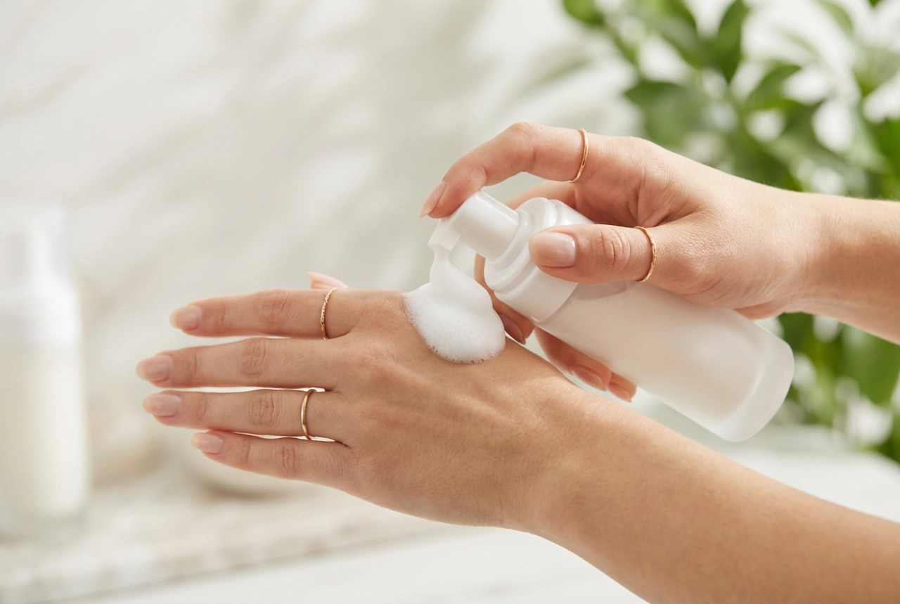 Fórmula em espuma: creme de mãos em espuma, aplicação em camadas e uso