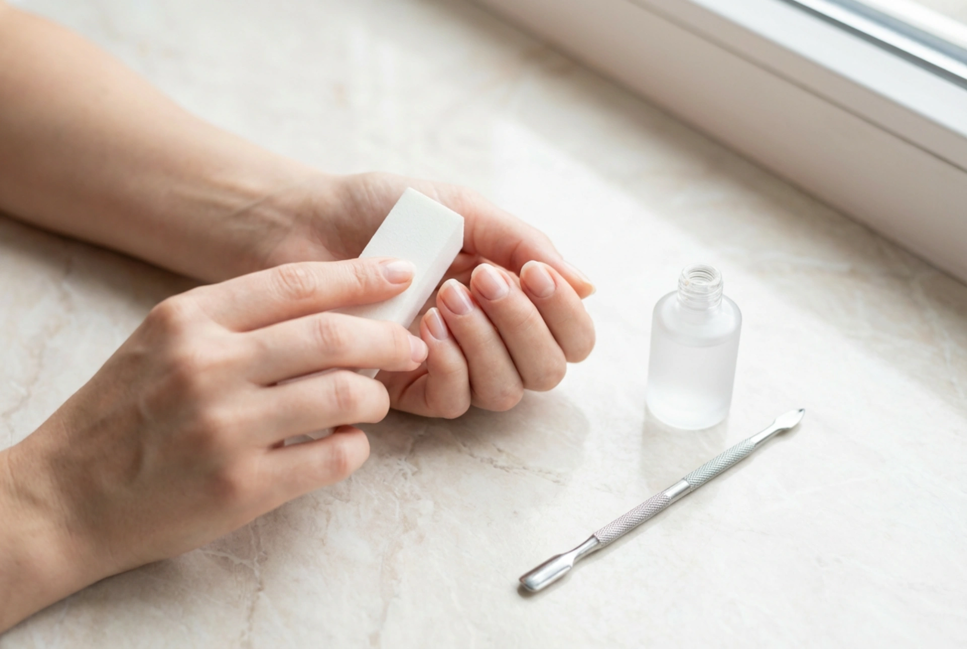Manicura híbrida desde o início: preparação da placa ungueal e aplicação