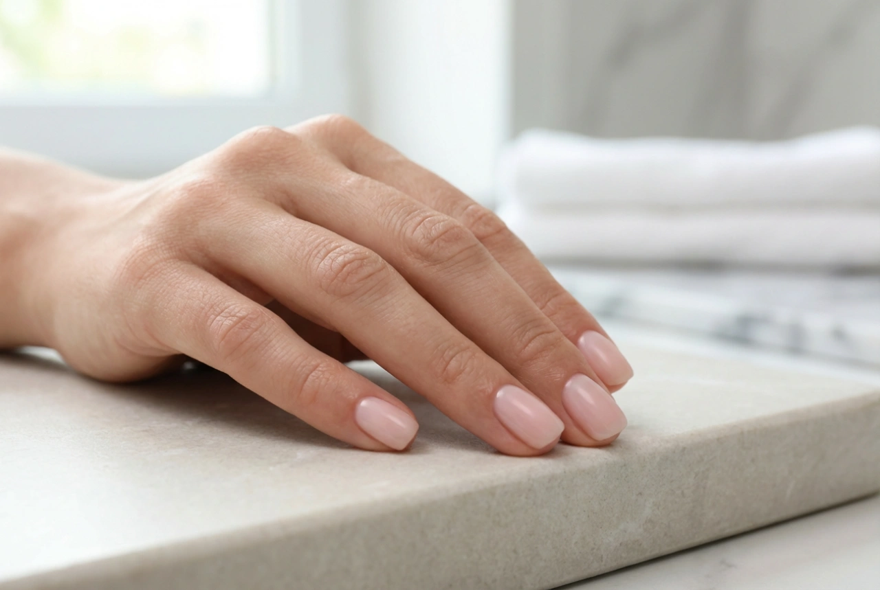 Unhas híbridas curtas sem encostar na cutícula: formato e pintura