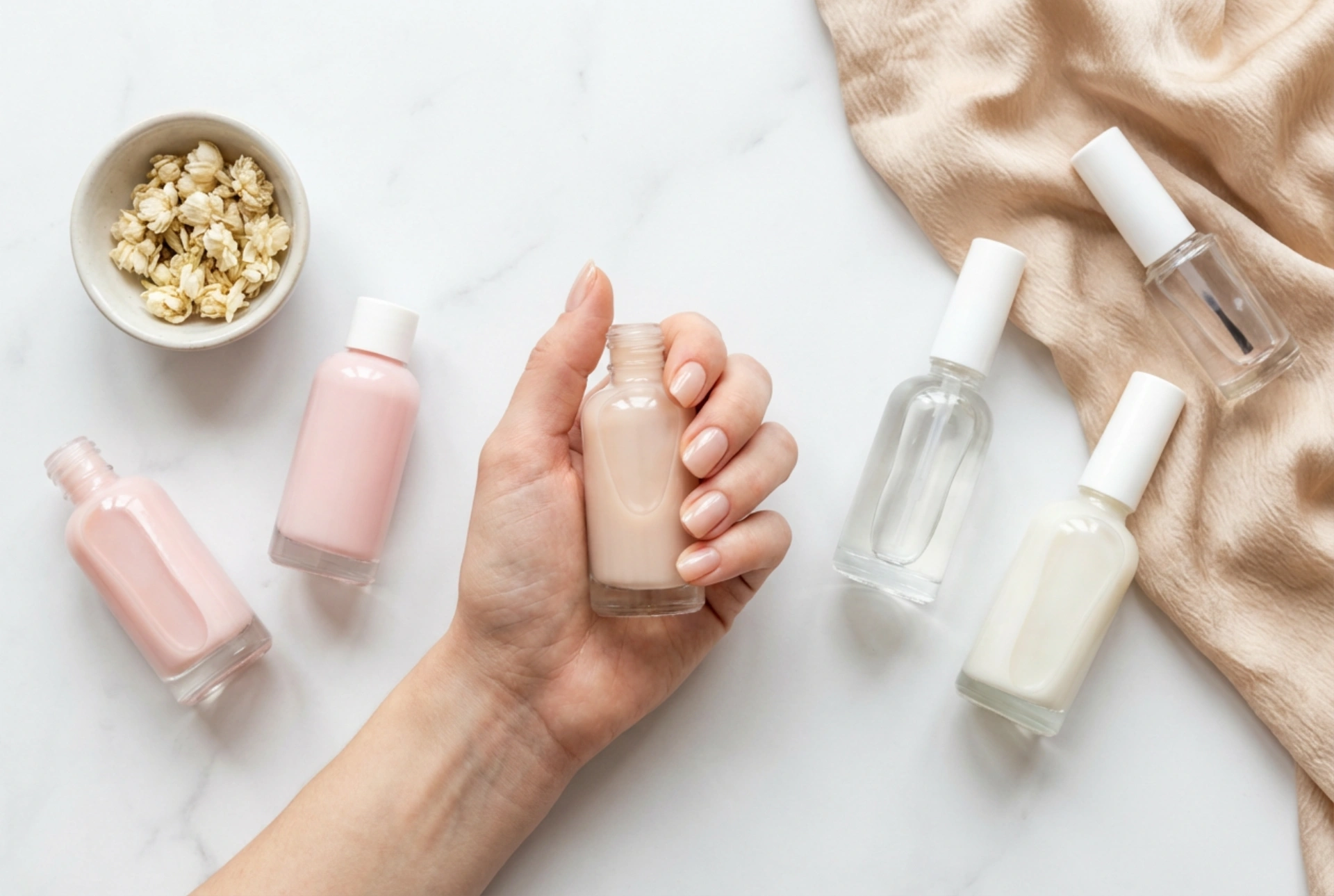 Manicura Híbrida de Cor Natural: Bases Construtoras, Tons Leitosos e Acabamento