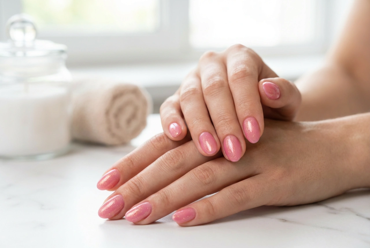 Verniz de Gel Rosa com Partículas: Cobertura Uniforme, Brilho e Durabilidade