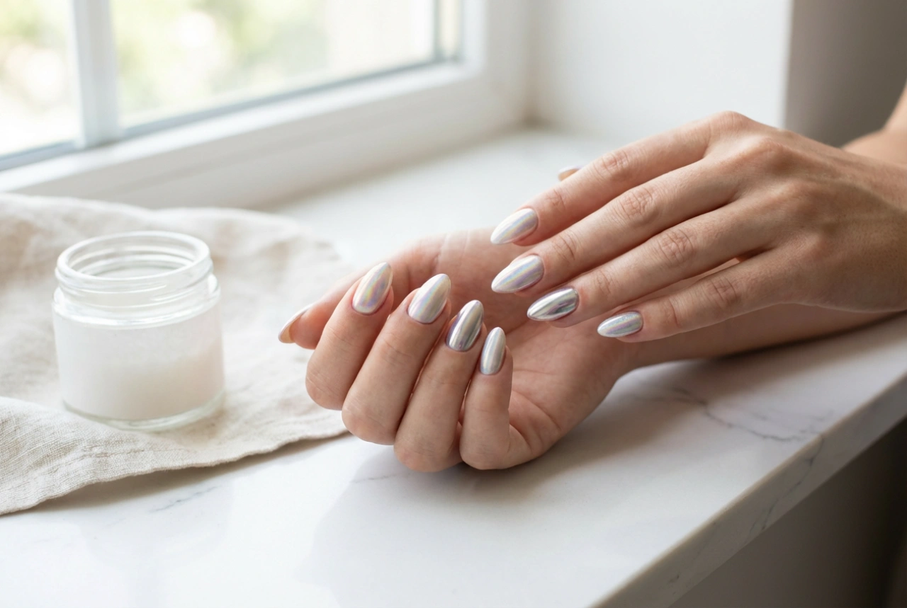 Unhas de gel com pós: efeito espelho, sereia e holográfico sem manchas
