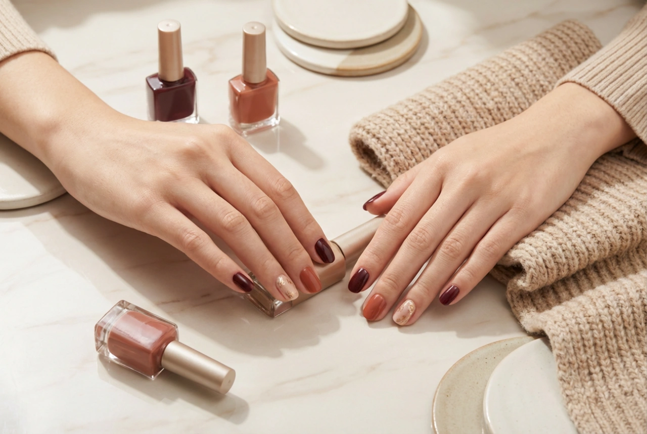 Manicure híbrida de outono: cores, padrões e técnicas para os dias frios