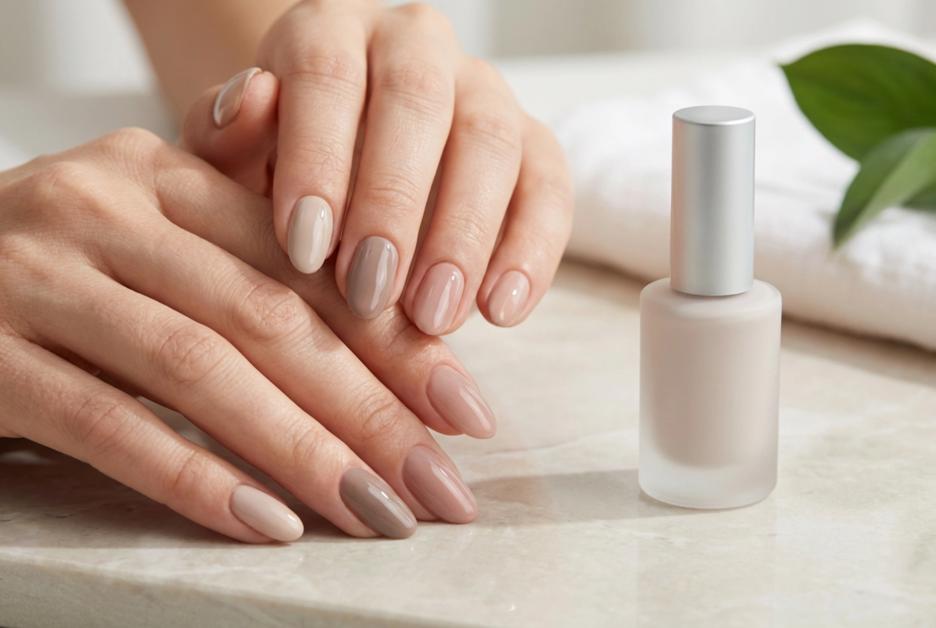 Híbridos naturais: tons nude, camada fina e acabamento brilhante