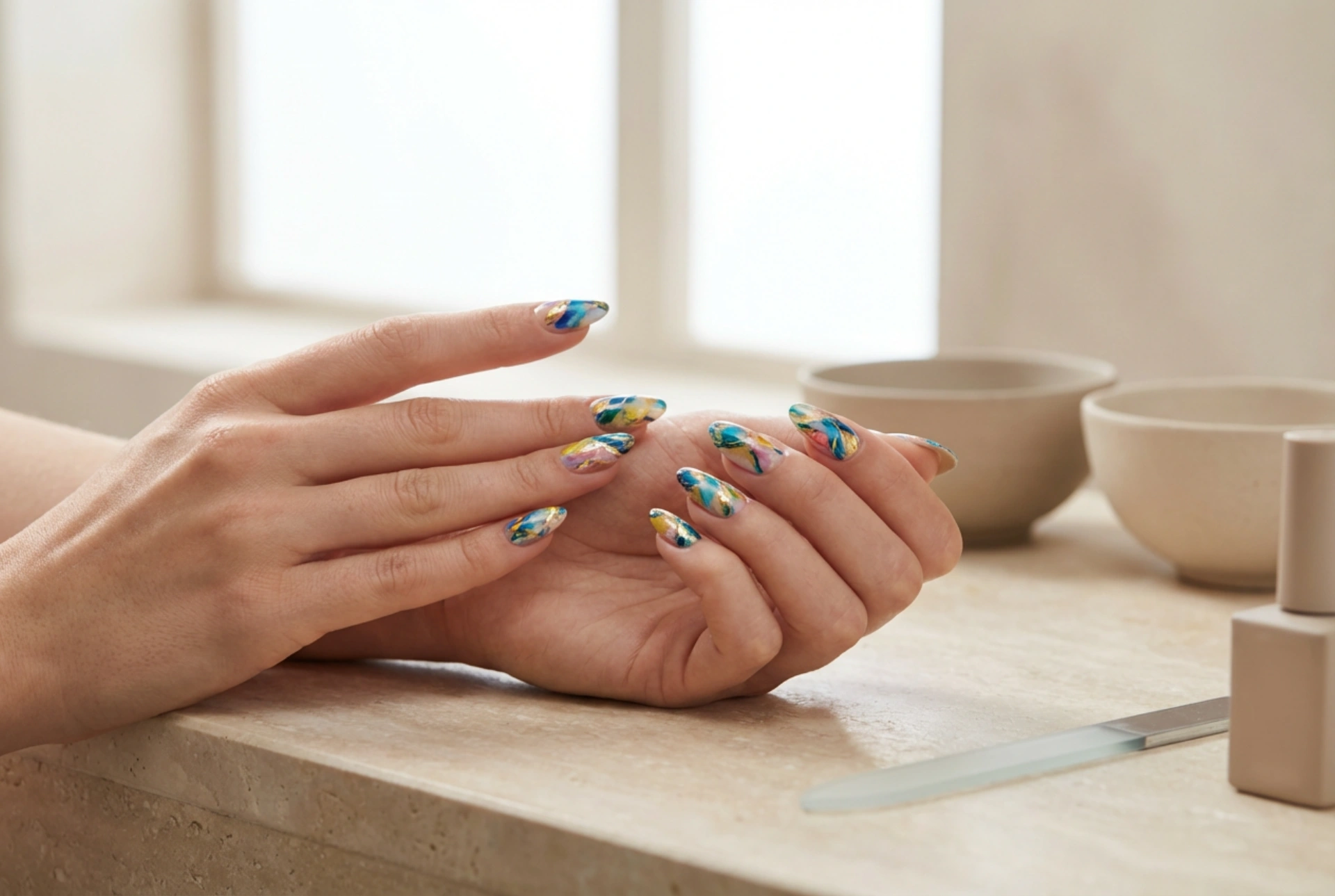 Unhas Híbridas Coloridas: Combinação de Cores, Padrões e Fixação