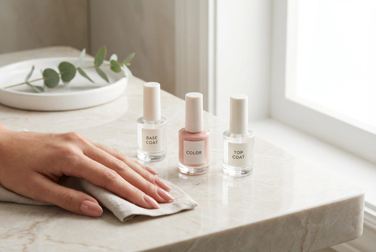 Manicura Híbrida Passo a Passo: Preparação, Base, Cor e Top Coat