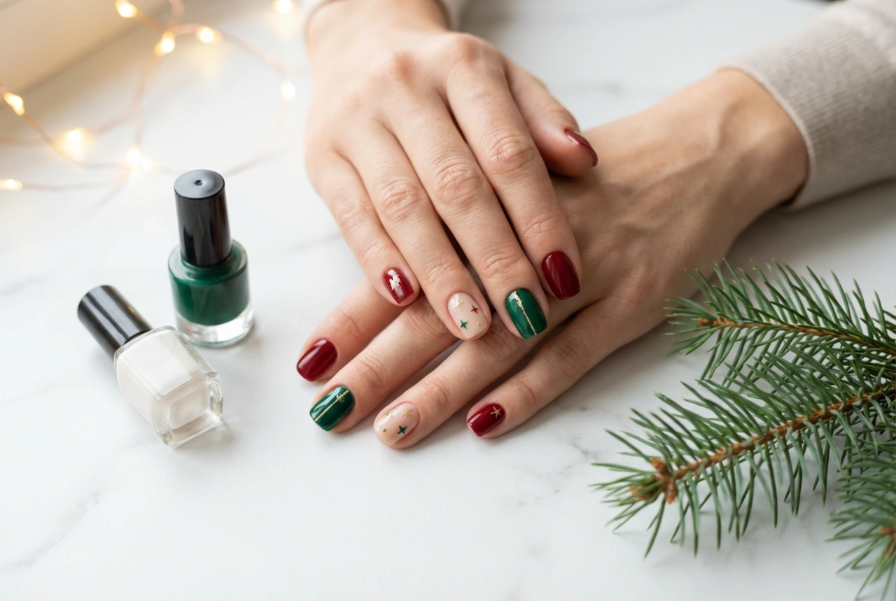 Guia de Natal: unhas de gel para as festas, cores e designs simples