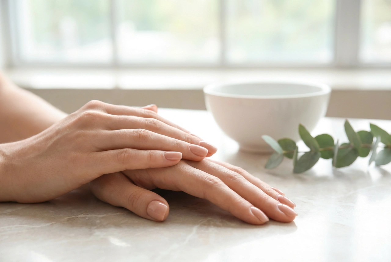 Unhas de gelinho naturais: aplicação fina, cores nude e brilho