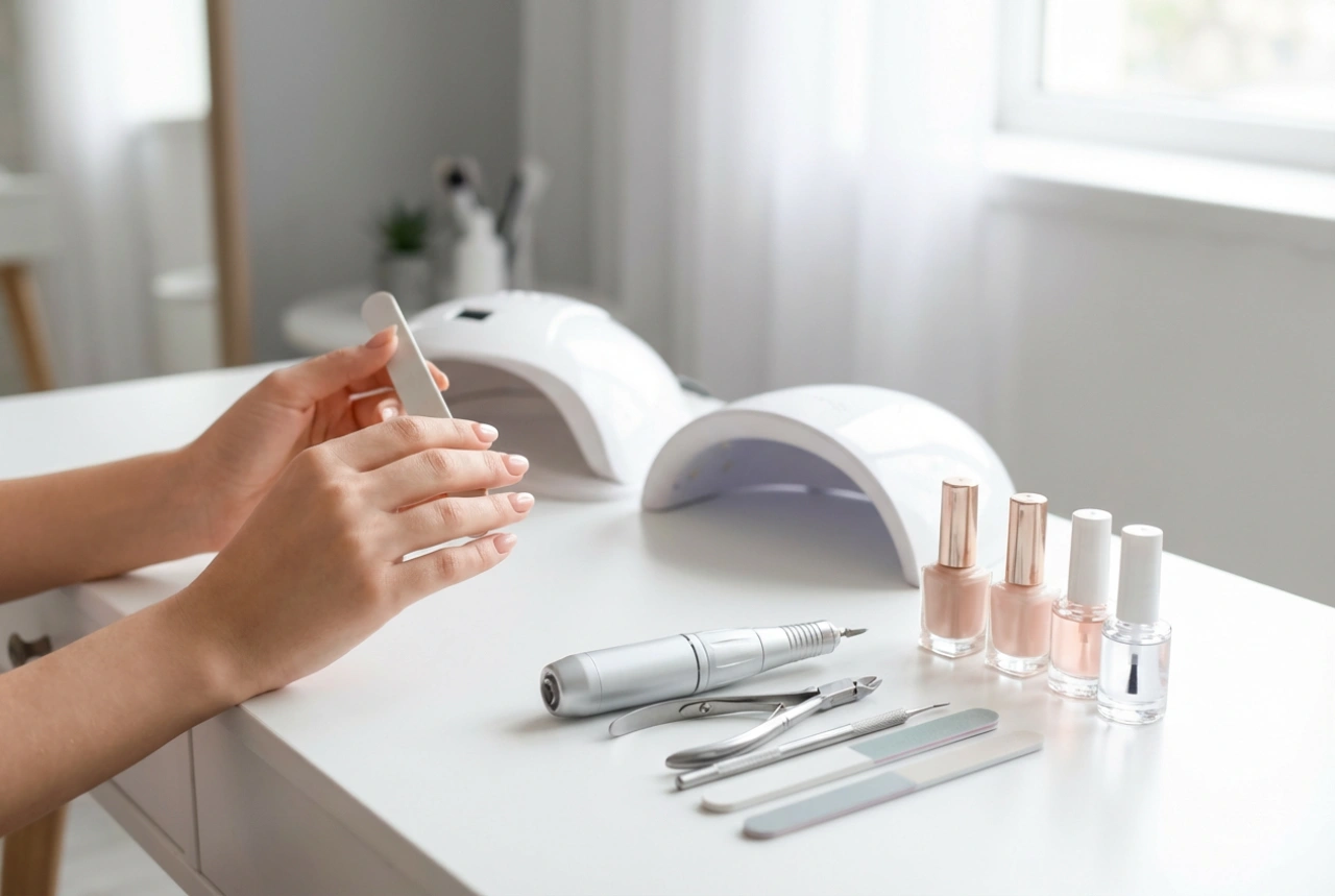 Lixadeira e lâmpada de unhas: bancada doméstica e ergonomia de trabalho