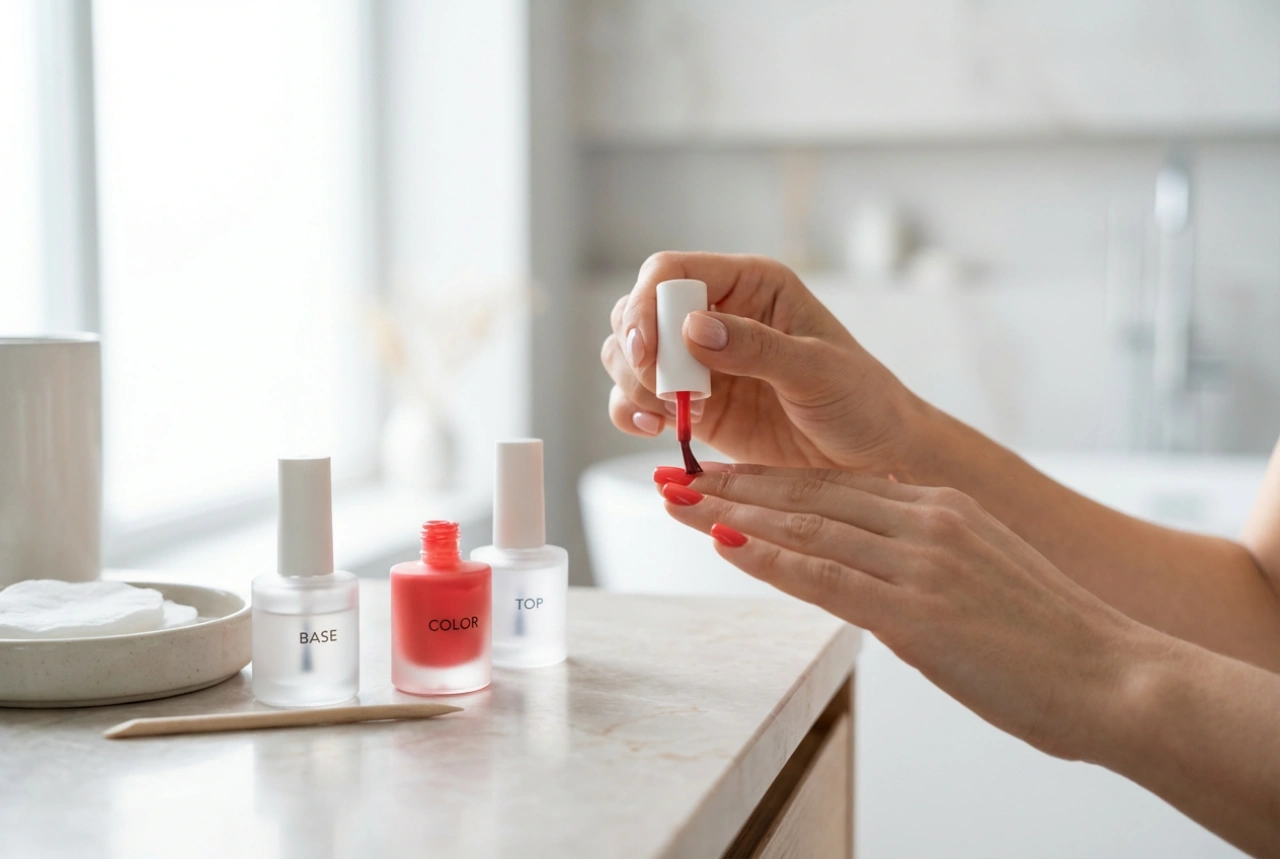 Manicura Híbrida Passo a Passo: Preparação, Base, Cor, Top Coat