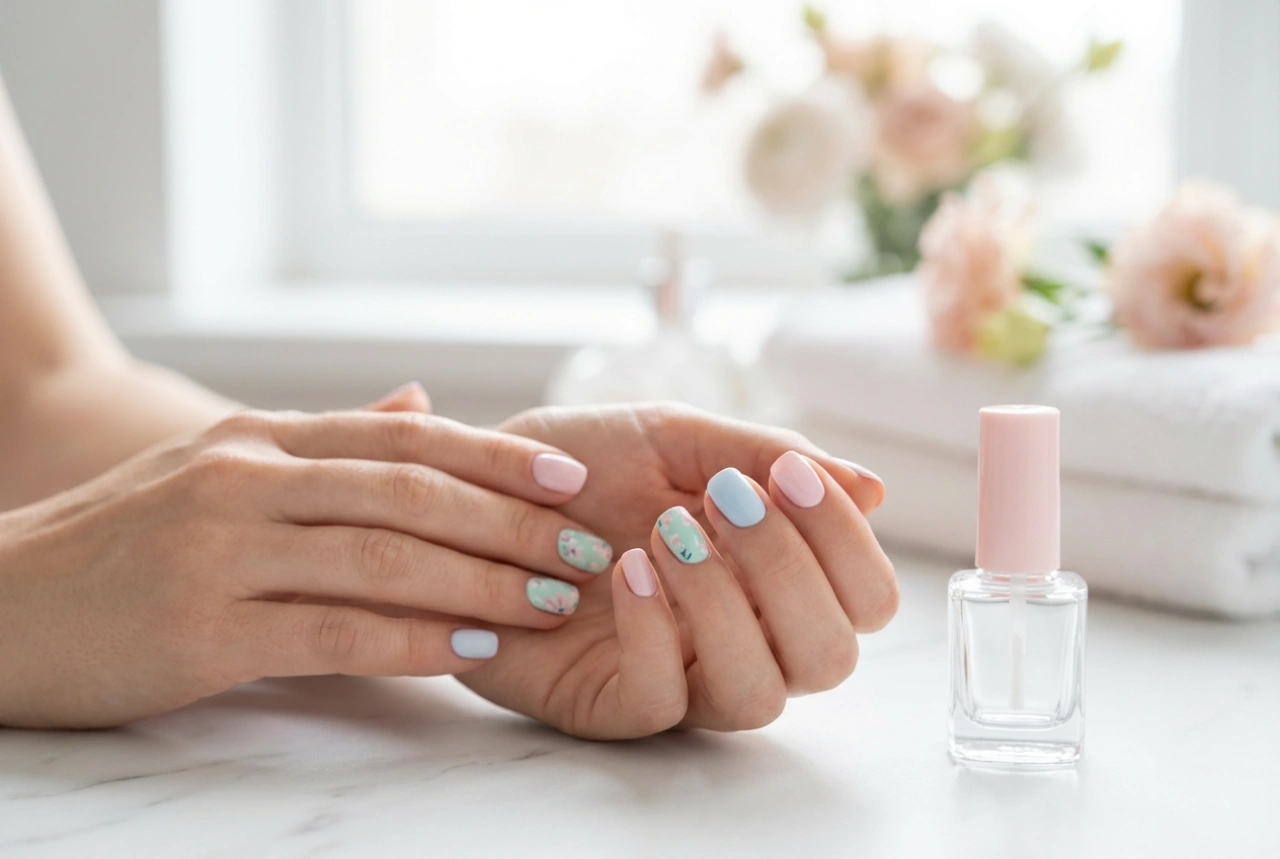 Unhas curtas de primavera: motivos simples e técnicas passo a passo