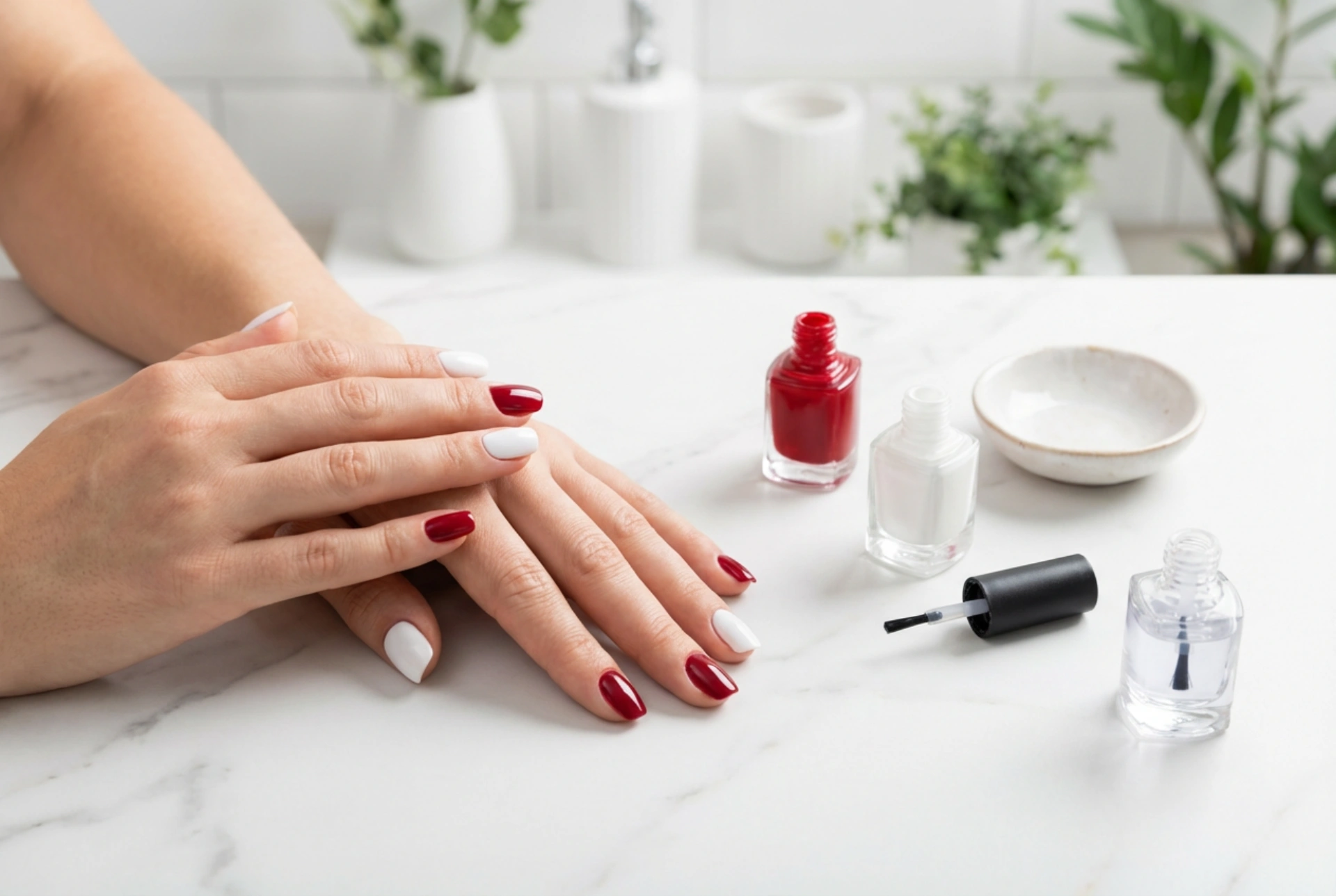 Como fazer unhas brancas e vermelhas: cobertura uniforme e proteção