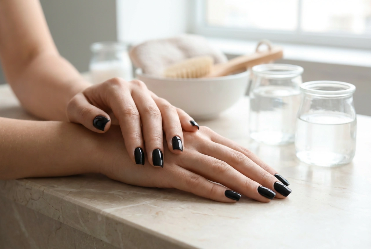 Unhas pretas quadradas: como modelar e esmaltar uniformemente
