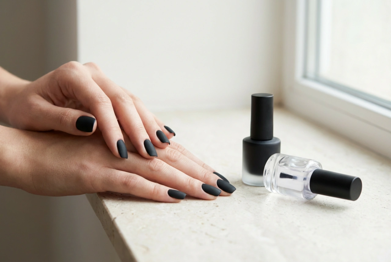 Unhas Pretas Foscas sem Marcas: A Base Certa e o Top Coat Matificante
