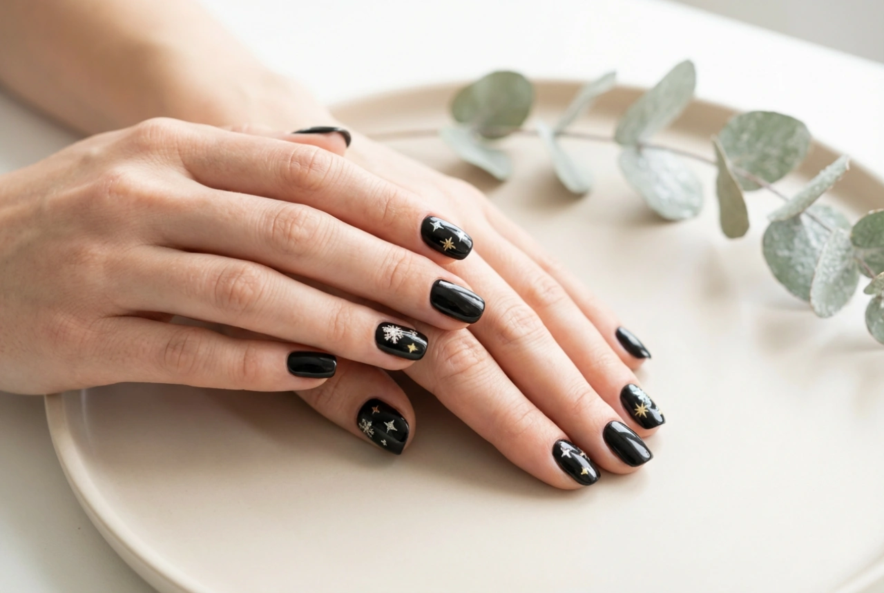 Unhas de Natal pretas: motivos, cores e decorações passo a passo