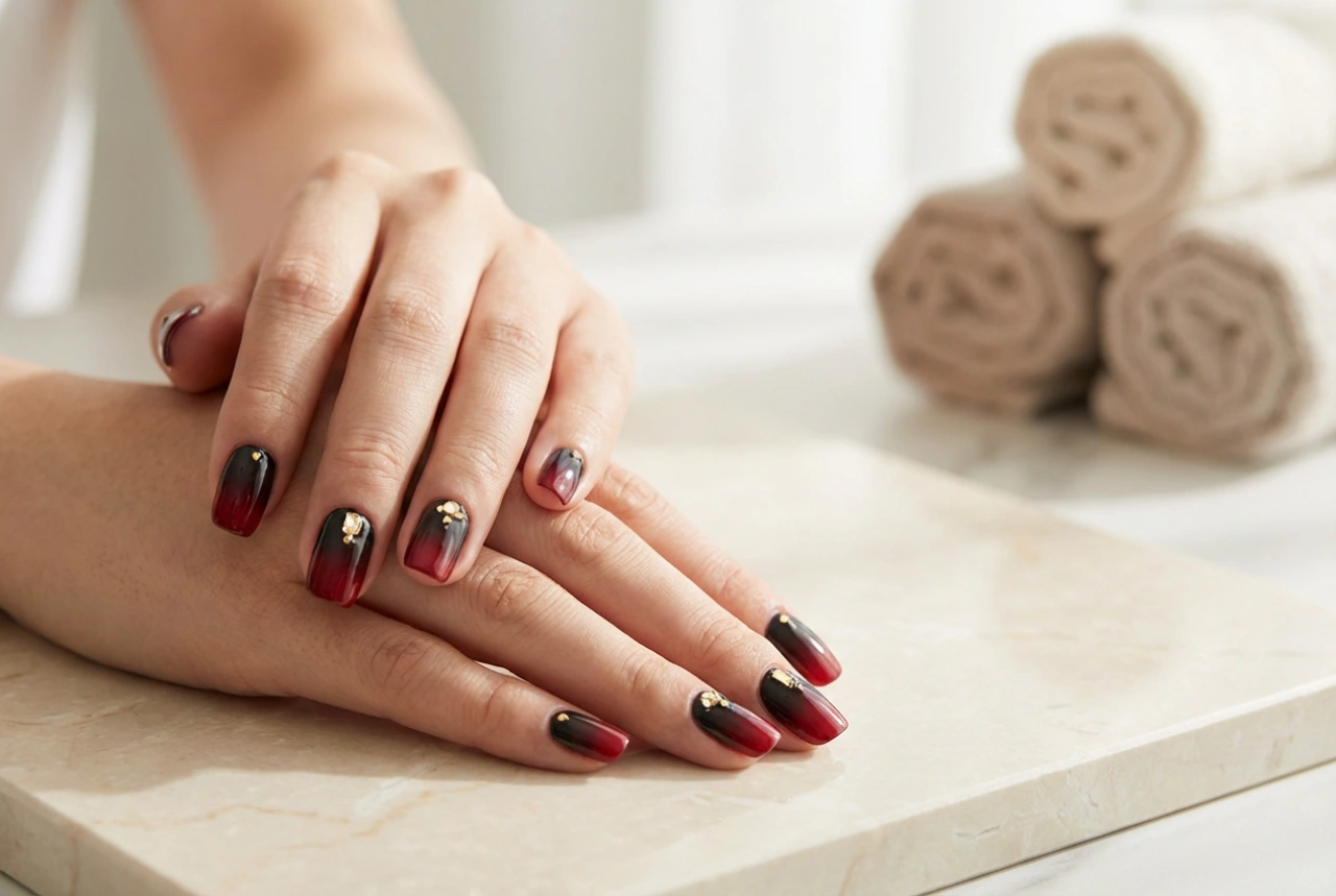 Unhas Pretas e Vermelhas: Combinação de Cores, Gradiente e Decorações