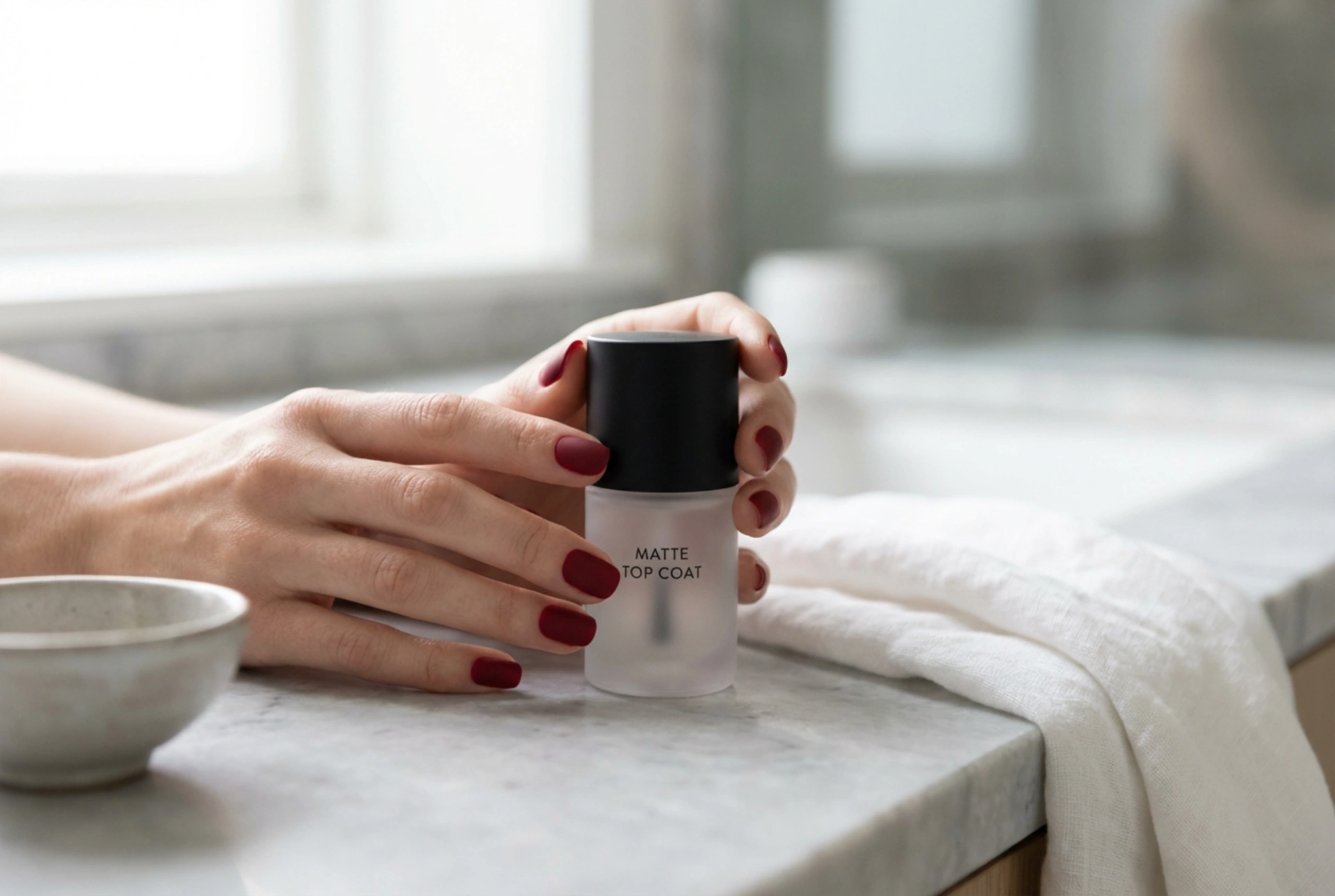 Unhas vermelhas foscas sem imperfeições: top coat fosco e cuidados