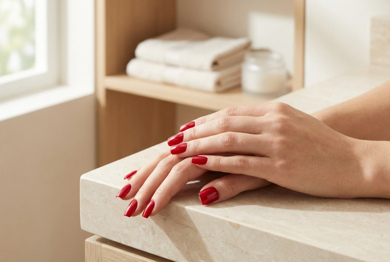 Unhas quadradas vermelhas: como lixar, esmaltar e finalizar