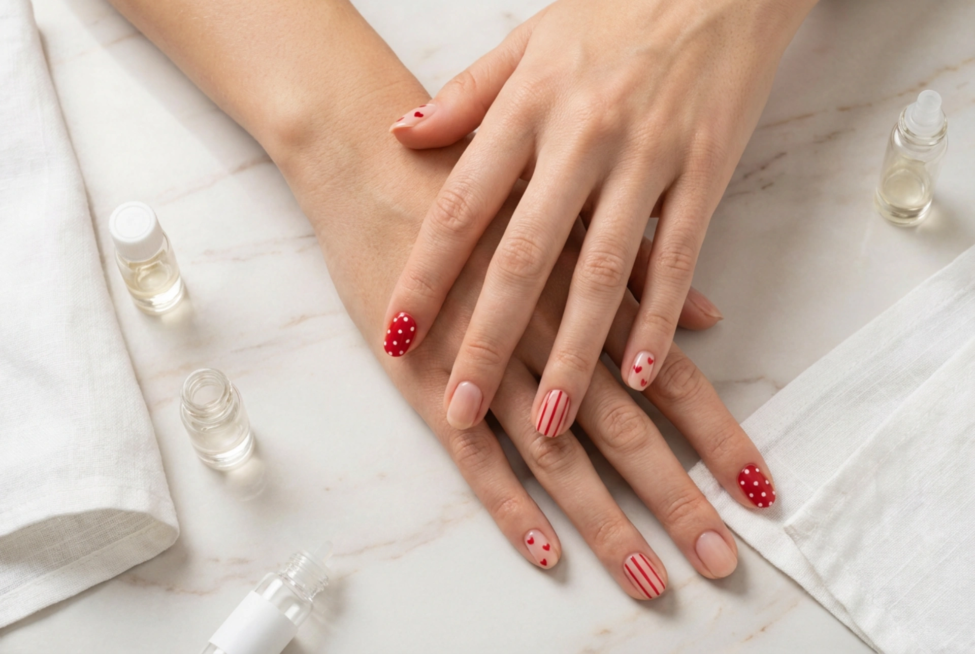 Unhas vermelhas: decorações simples com bolinhas, listras e corações