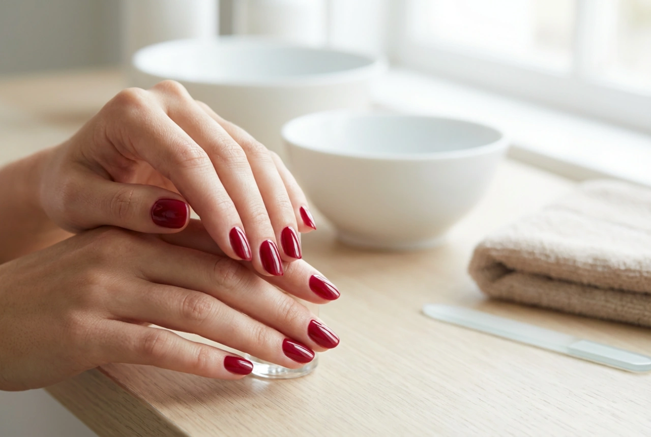 Unhas de gel vermelhas passo a passo: construção, cor e brilho