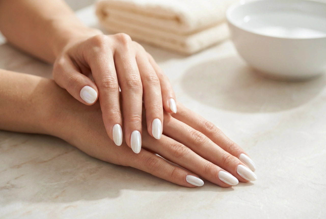 Unhas brancas peroladas: como obter o efeito concha e espelho