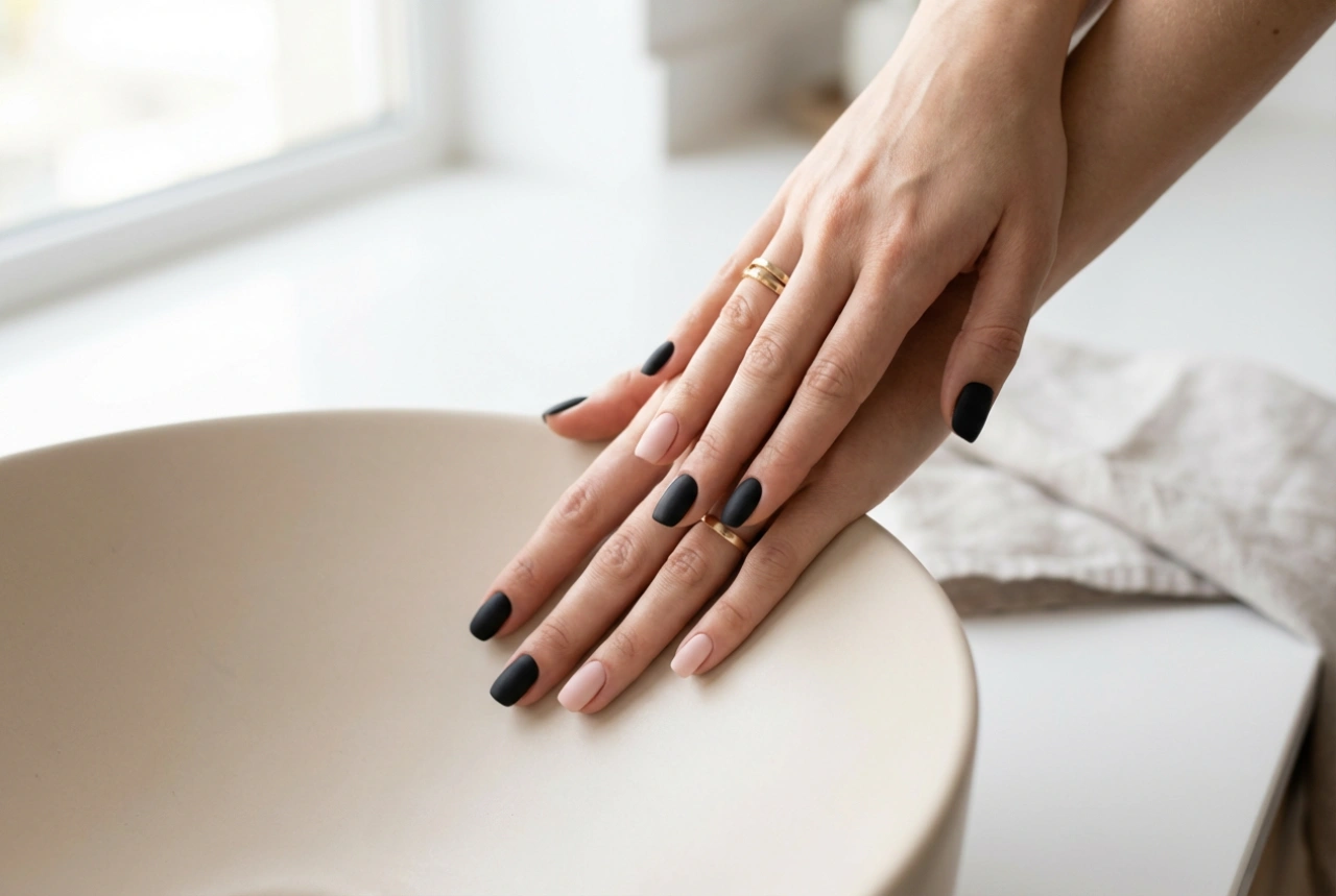 Unhas contrastantes em preto e rosa: ideias e técnicas